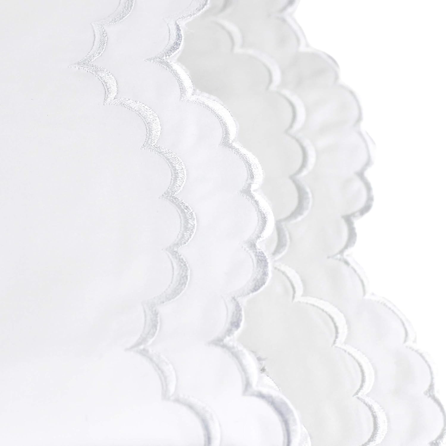 Percale Cotton Double Scalloped Embroidered Sheet Set