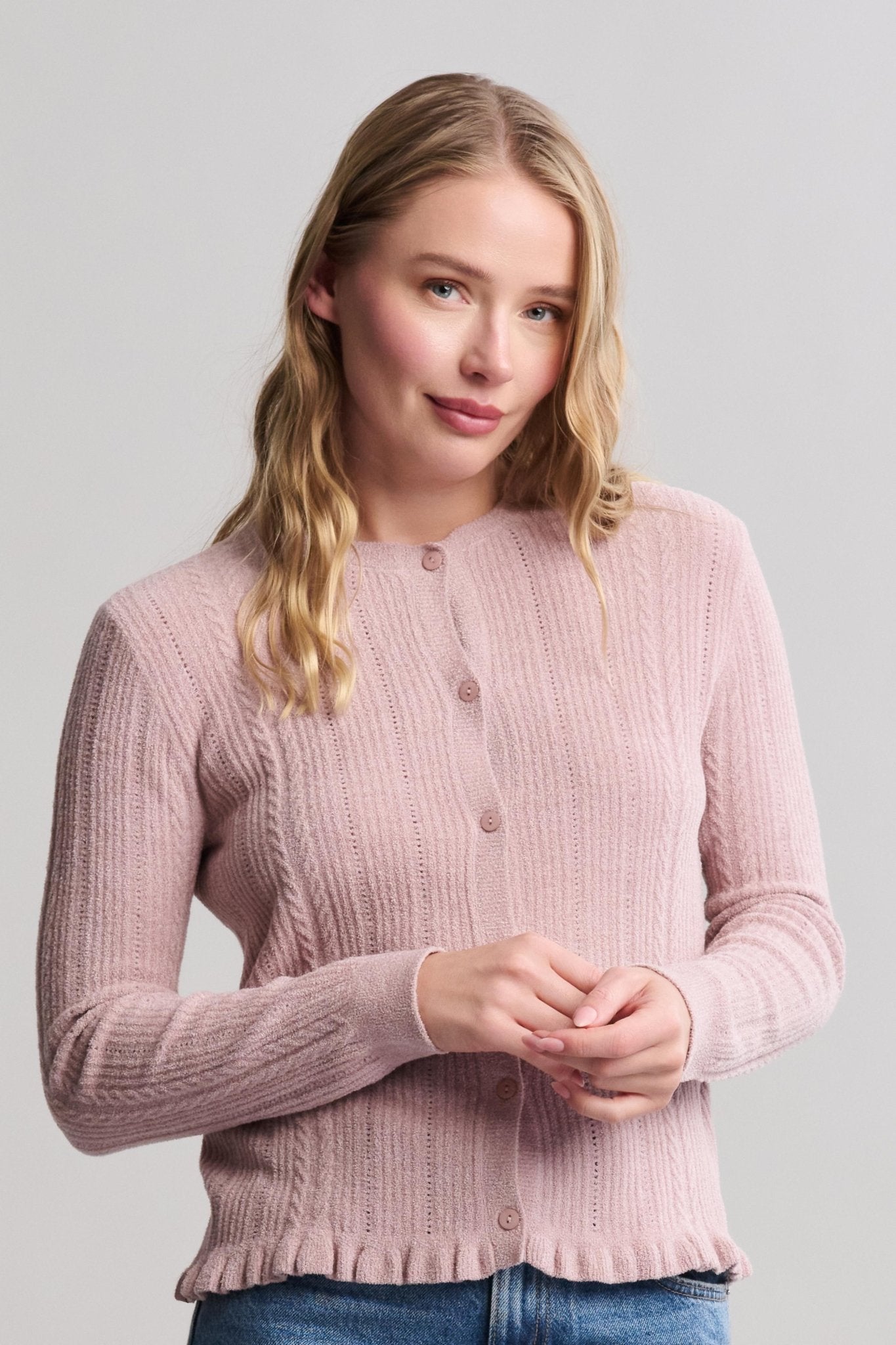 Cable Knit Cardigan with Ruffle - Real Life Co.