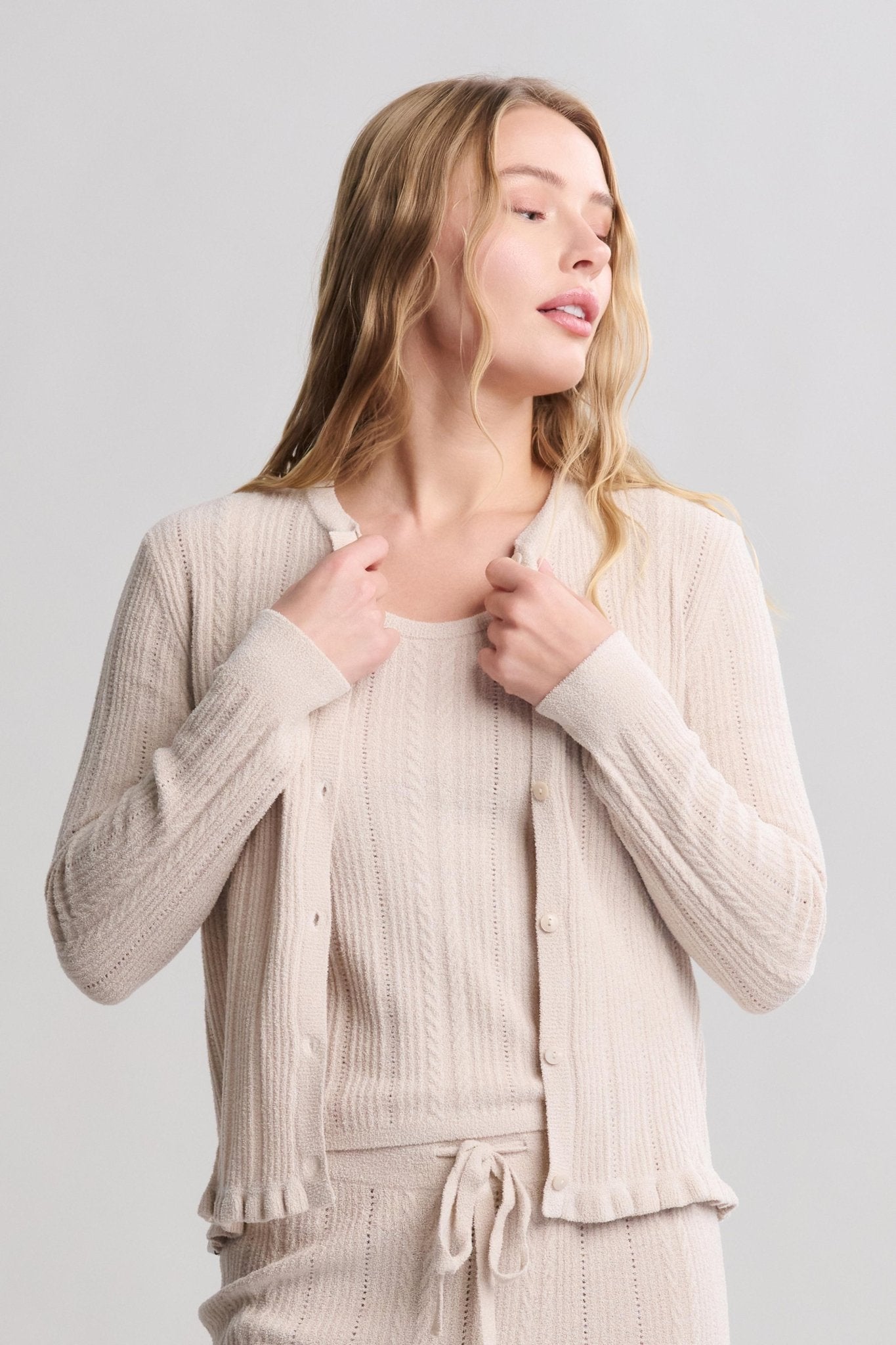 Cable Knit Cardigan with Ruffle - Real Life Co.