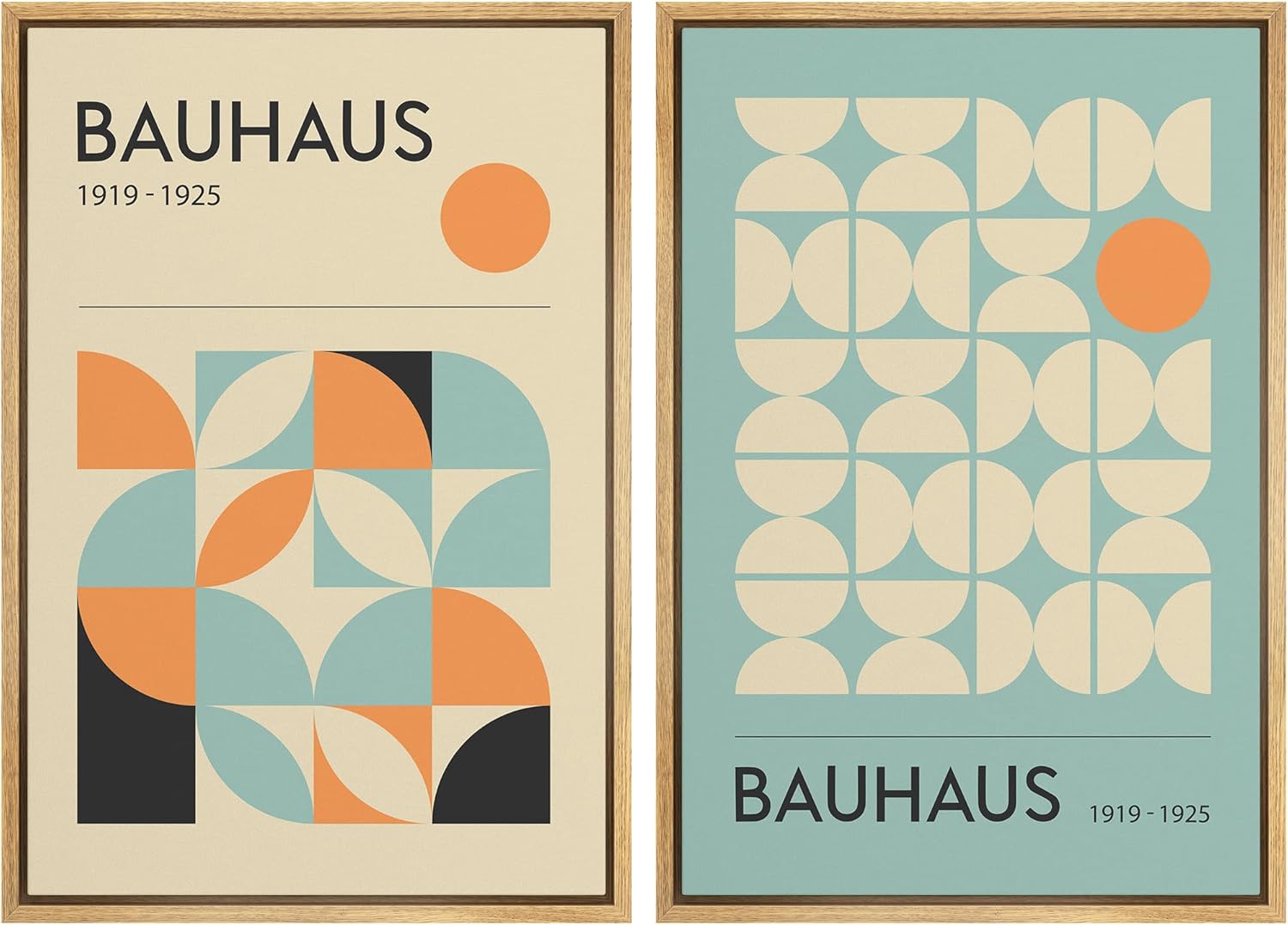 Framed Canvas Print Wall Art Set Bauhaus Illustrations 16"X24"X2 Natural