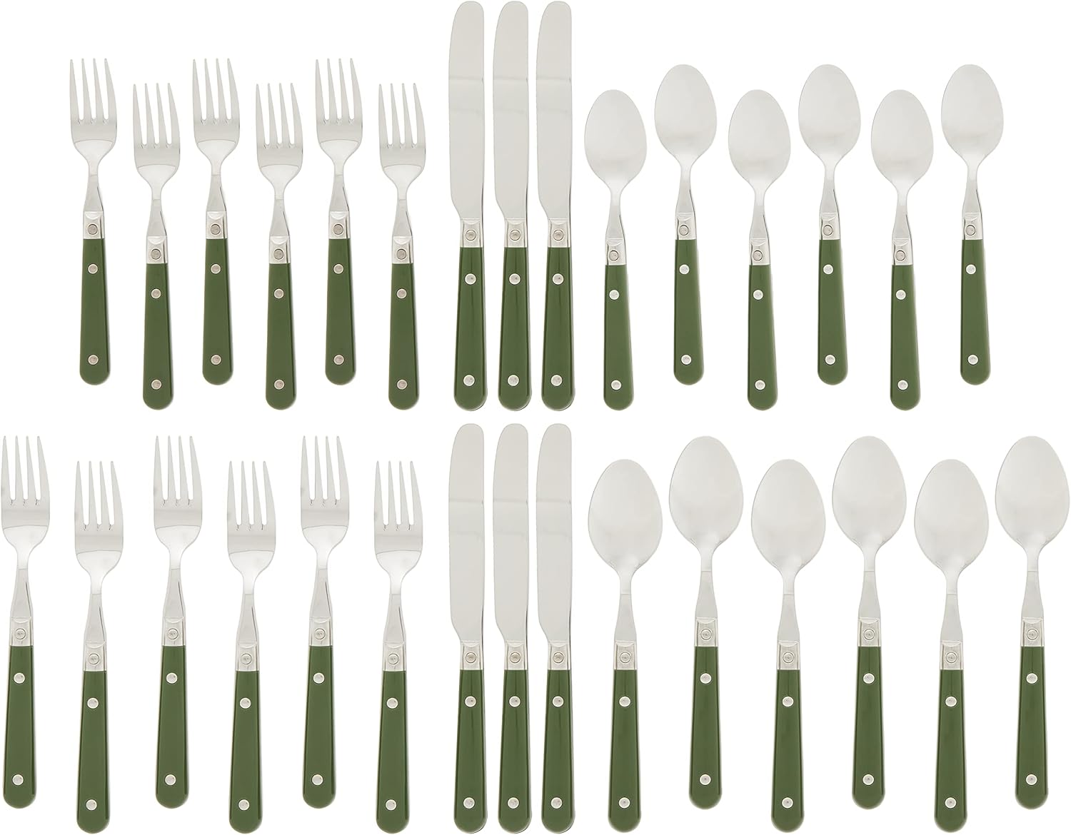 International Le Prix Stainless Steel Dishwasher - Safe 30Piece Flatware Set, Service for 6, Moss Green, (22713) - Real Life Co