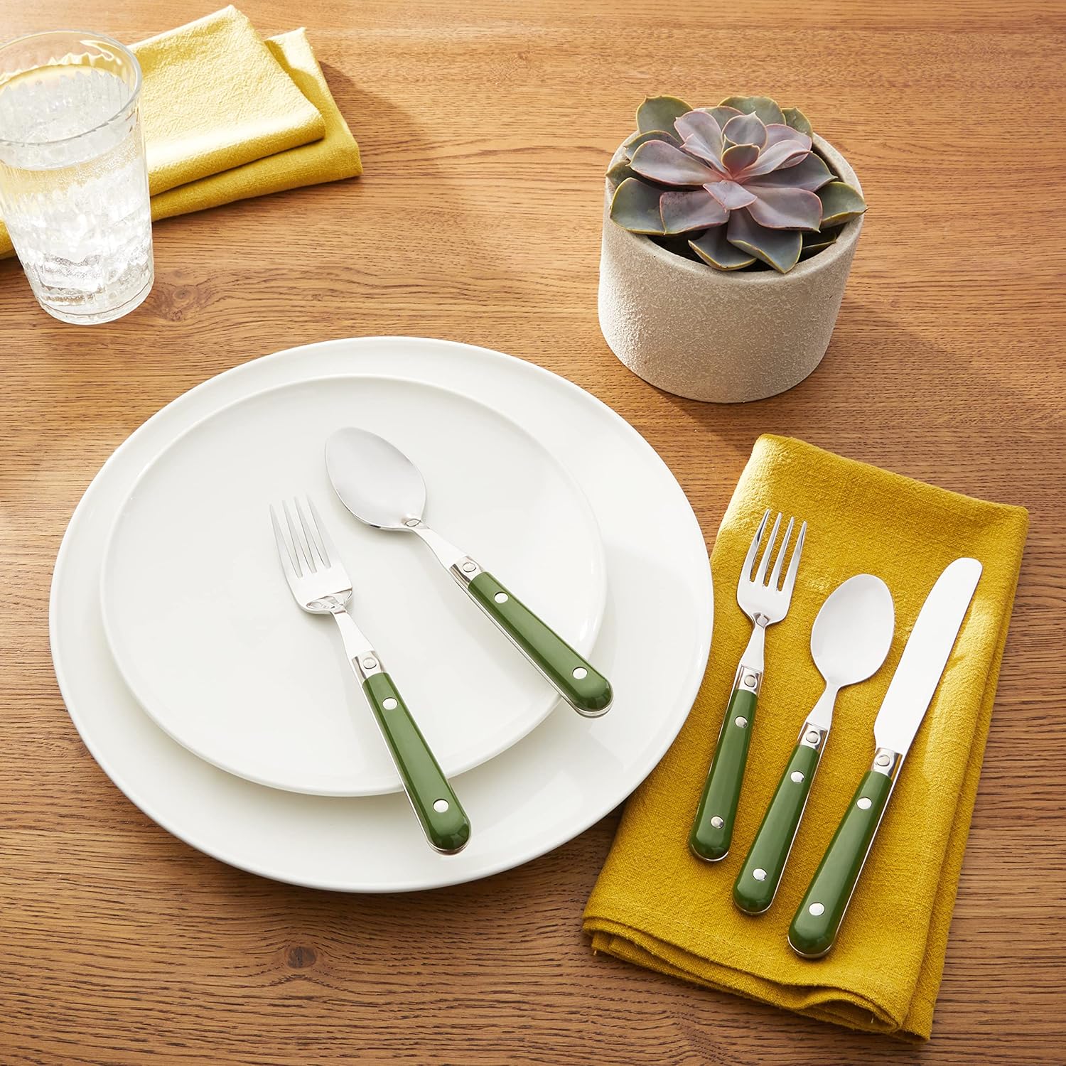 International Le Prix Stainless Steel Dishwasher - Safe 30Piece Flatware Set, Service for 6, Moss Green, (22713) - Real Life Co