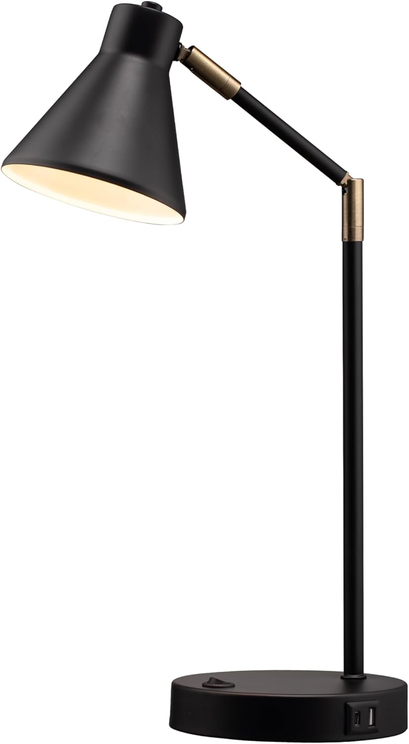 LED Brass Desk Lamp with Dual USB Charging Ports - Real Life Co