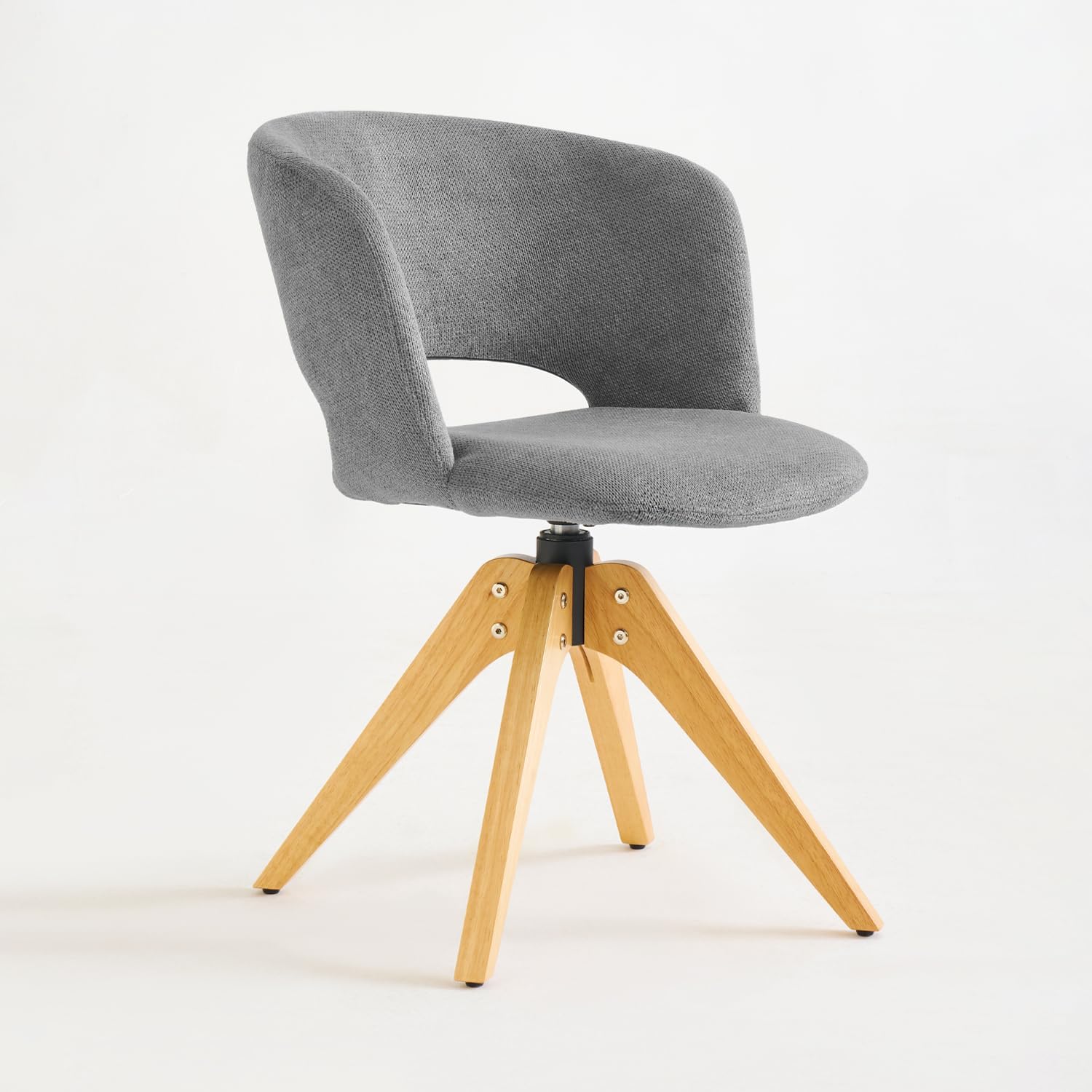 Mid Century Modern Swivel Accent Chair with Solid Wood Legs, Home Office Desk Chair No Wheels, Makeup Chair for Vanity, Upholstered Chair for Bedroom, Yellow - Real Life Co