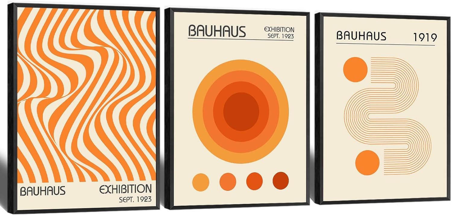 Minimalist Bauhaus Canvas Wall Art Set of 3 12X16 In/ Unframed