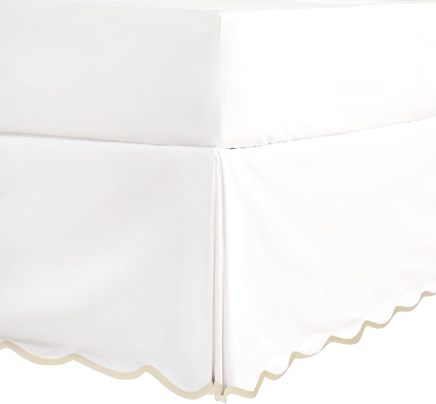 Off White Bed Skirt Scallop Edge Pleated 14 Inch Drop