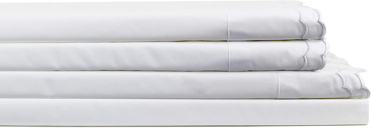 Percale Cotton Double Scalloped Embroidered Sheet Set - Real Life Co