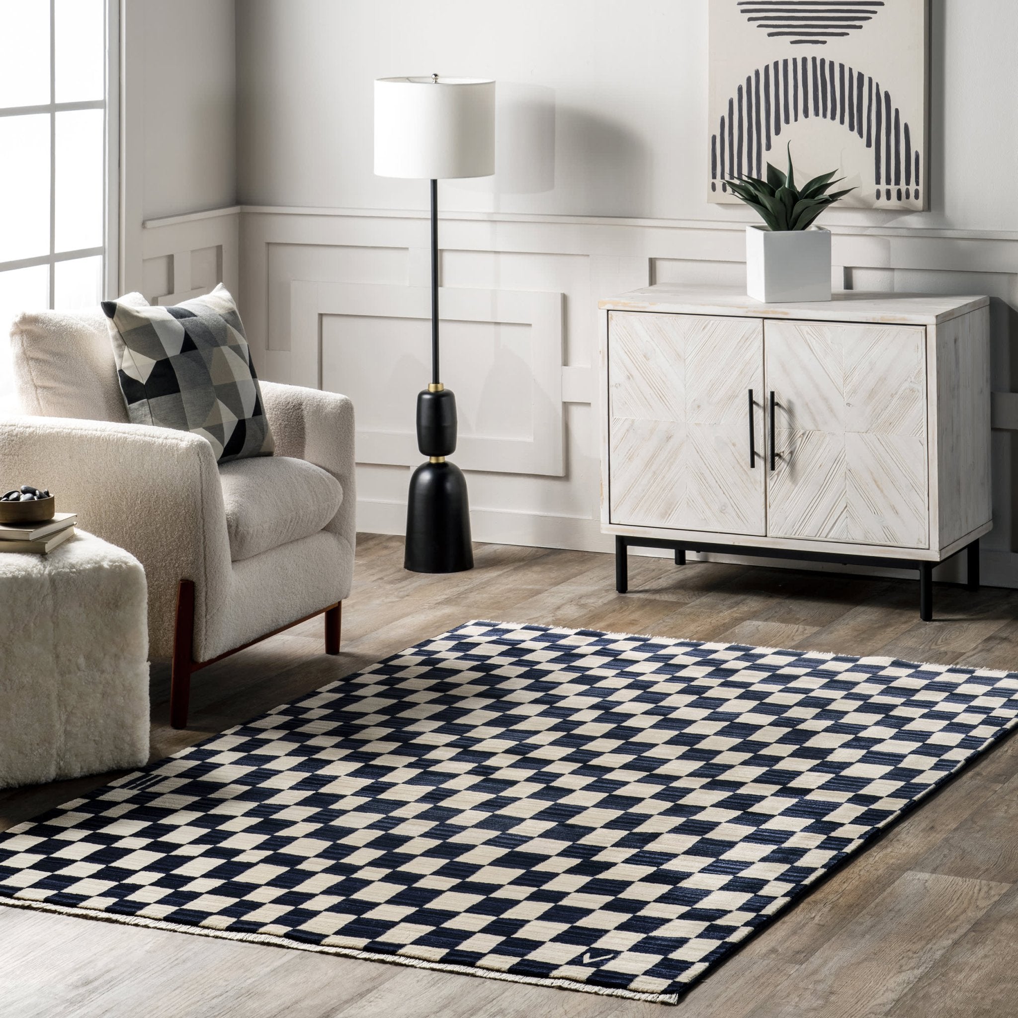 Rasali Checkered Box Rug | Navy - Real Life Co