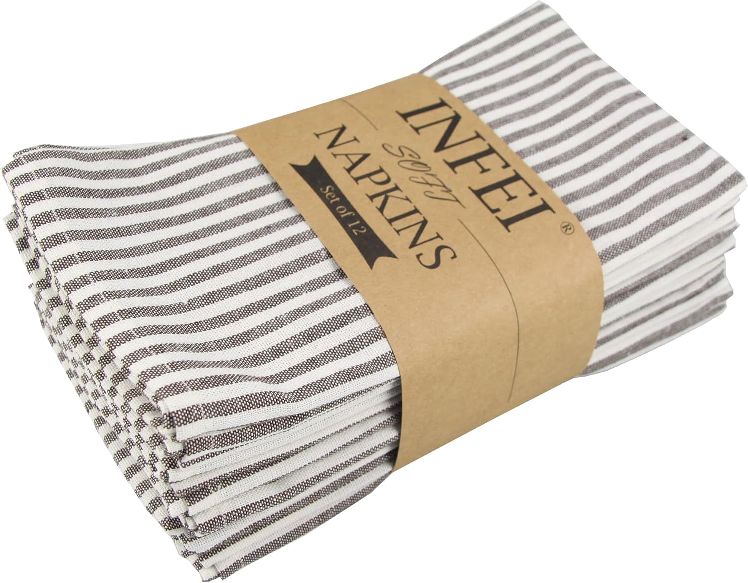Striped Cotton Linen Blended Dinner Cloth Napkins - Set of 12 - Real Life Co