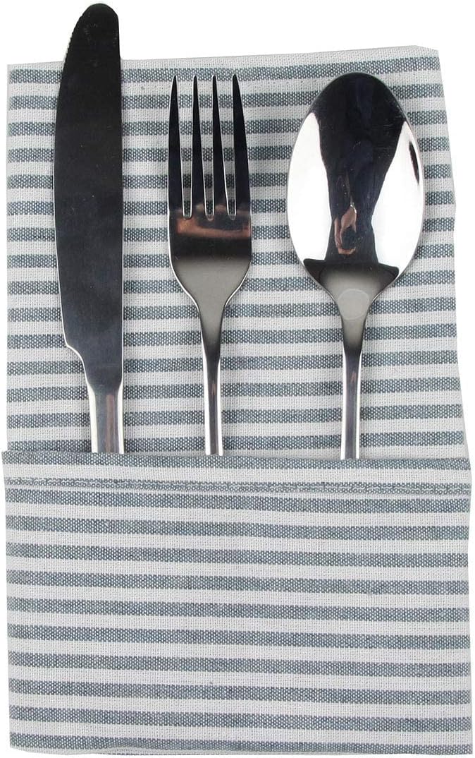 Striped Cotton Linen Blended Dinner Cloth Napkins - Set of 12