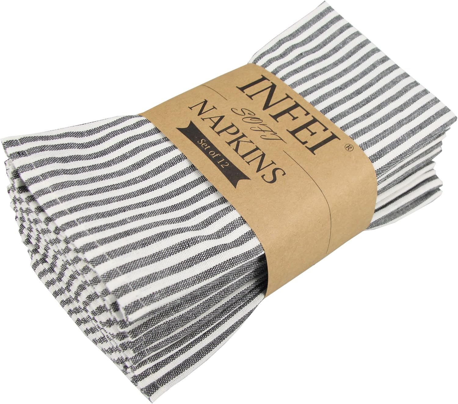 Striped Cotton Linen Blended Dinner Cloth Napkins - Set of 12 - Real Life Co