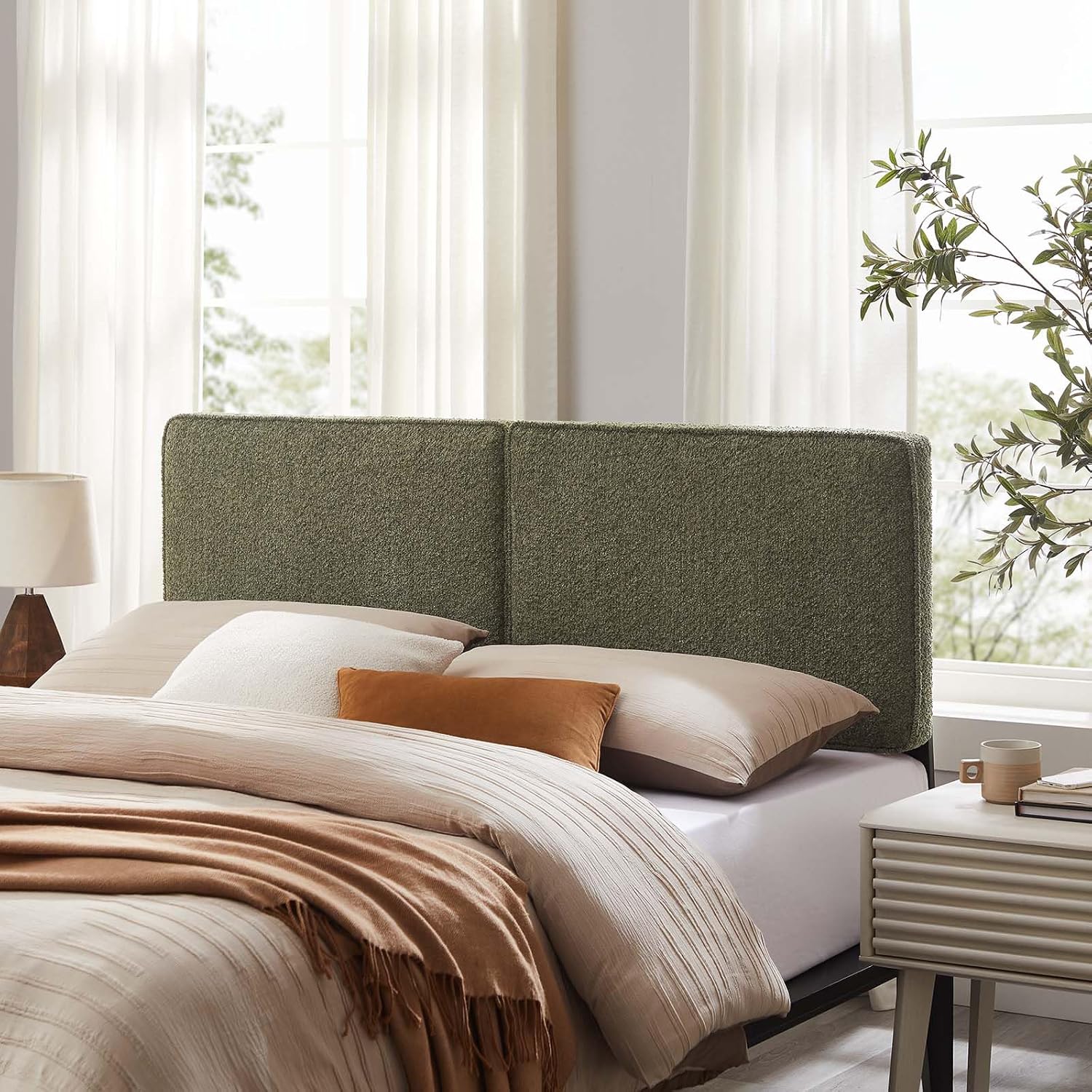 Twin Upholstered Headboard with Slate Boucle Fabric