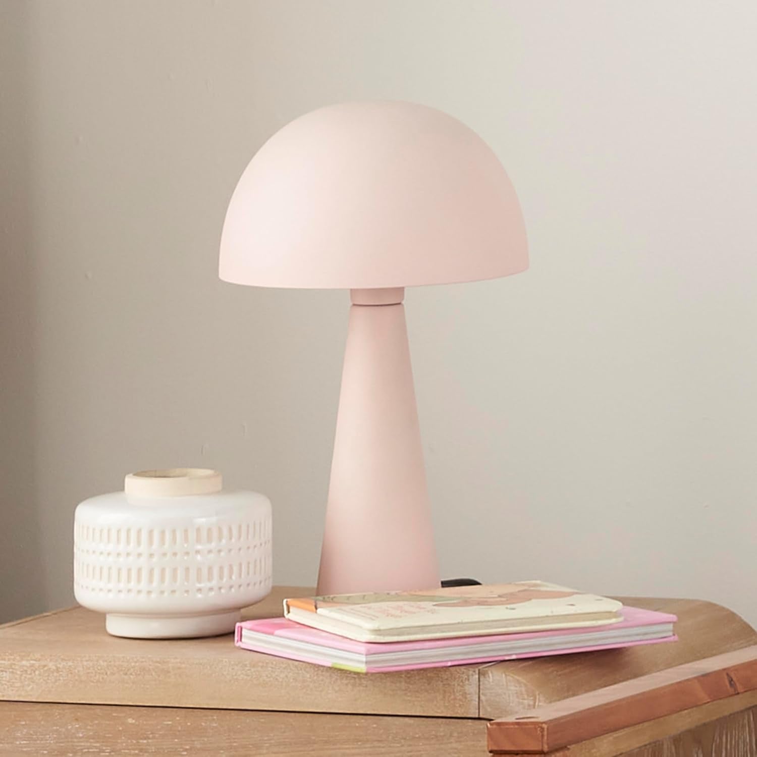 16" Blush Pink Metal Mushroom Lamp