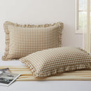 2 Pcs , Cotton Gingham Ruffled Euro Sham Pillow Covers - Real Life Co