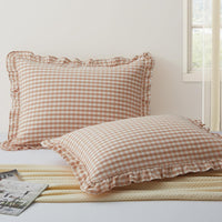 2 Pcs , Cotton Gingham Ruffled Euro Sham Pillow Covers - Real Life Co