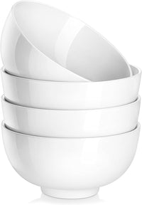 26 Oz Porcelain Soup Bowls, 6" Cereal Bowls - White Bowls Set of 4 for Soup, Cereal, Oatmeal, Fruit, Rice - Dishwasher & Microwave Safe, Series Regular - Real Life Co