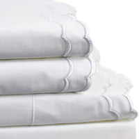 Percale Cotton Double Scalloped Embroidered Sheet Set