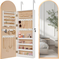 Arch Mirror Jewelry Cabinet, Jewelry Storage Organizer, Armoire, Lockable Wall or Door Mountable, Full - Length Mirror - Gold - Real Life Co