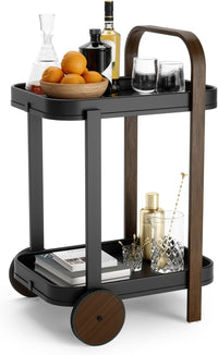 Bellwood Bar Cart, Serving Trolley, Side Table, Walnut/Black - Real Life Co