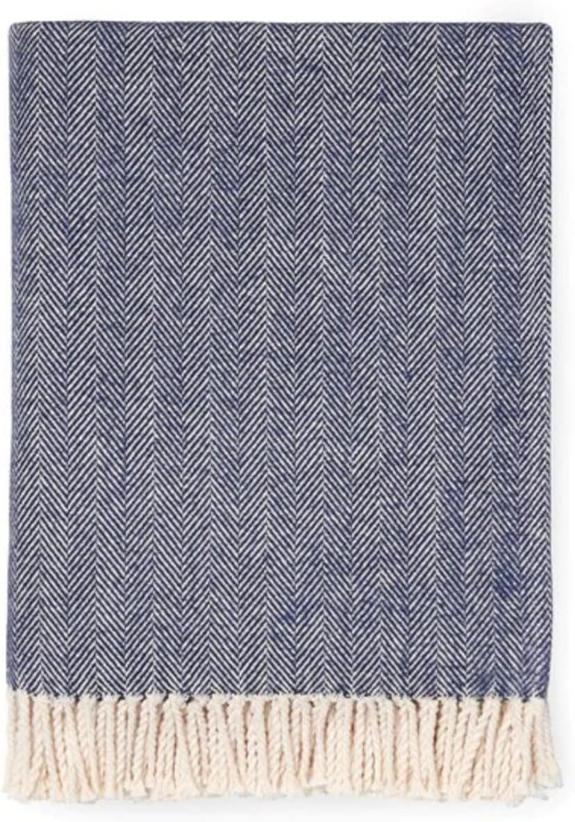 Celine Herringbone, 100% Cotton Throw Blanket - Real Life Co