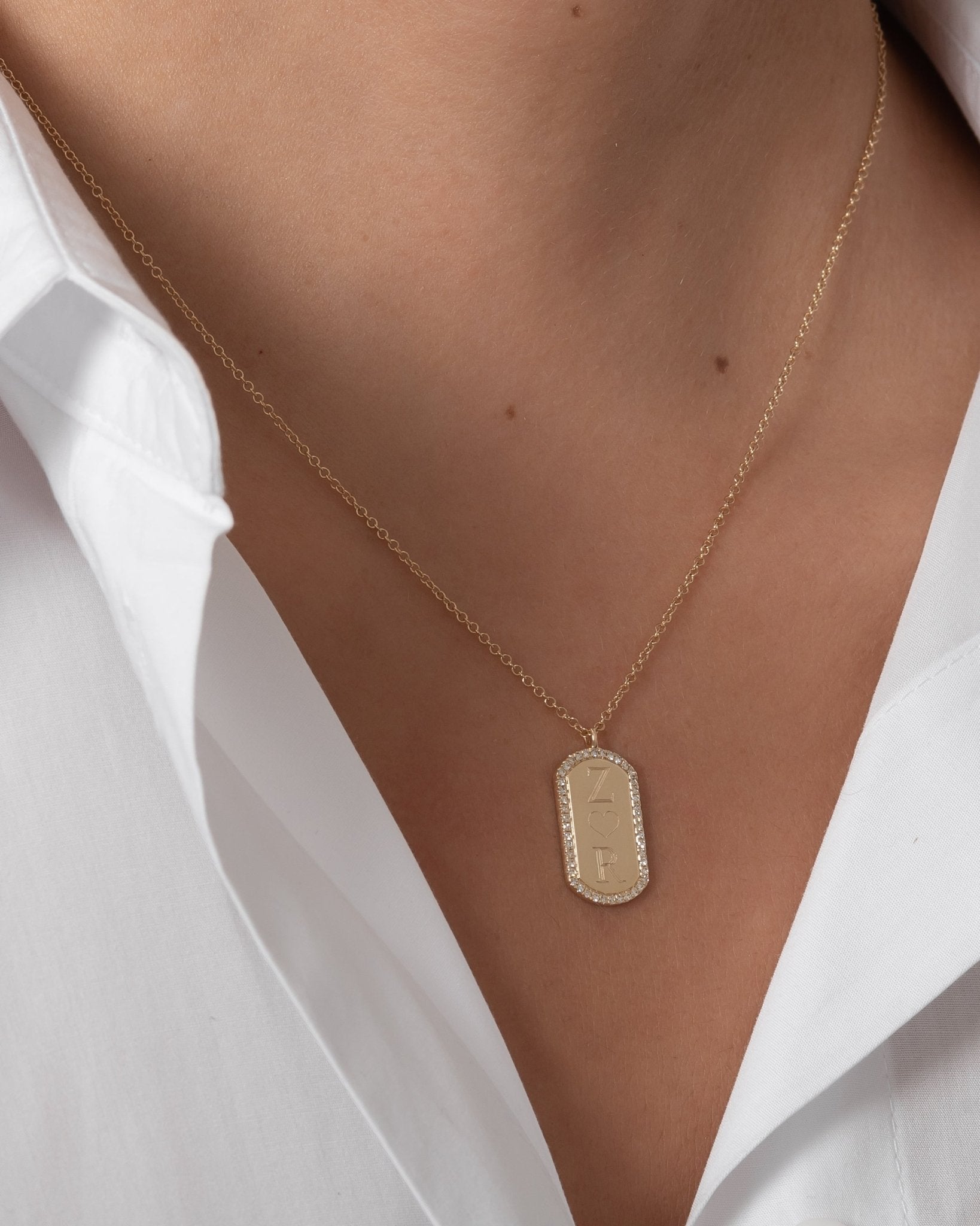 Diamond Mini Tag Necklace by Zoe Lev