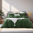 Duvet Cover Set Kids Twin Size Linen Feel Textured Organic Natural 100% Washed Cotton Duvet Cover 2 Pieces Bedding Set with Zipper Closure, Breathable, Forest Green (No Comforter) - Real Life Co