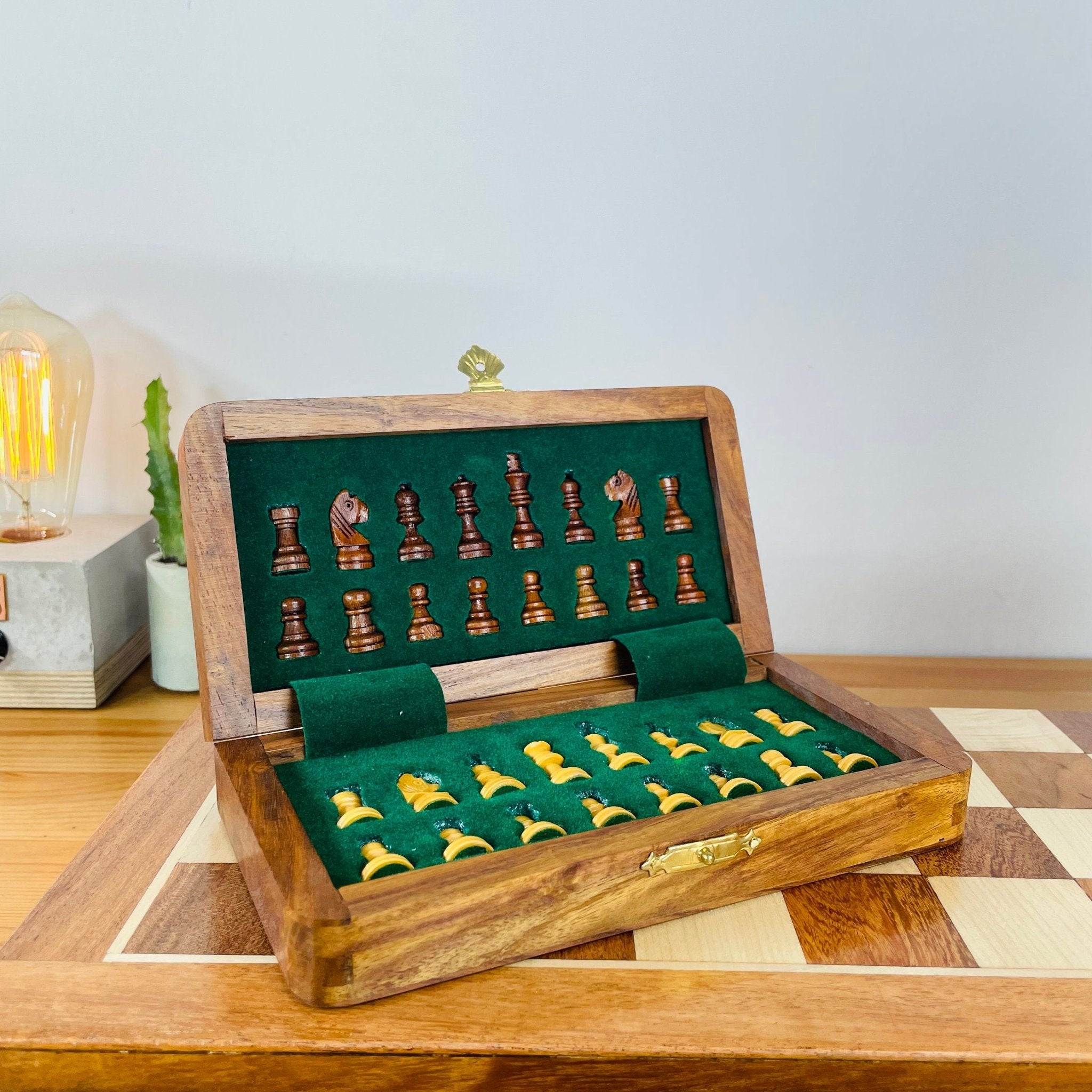 Foldable Magnetic Chess Set 7 - 10 - 12 Inch | Solid Wood Handmade Inlay Chess W/ In - Built Storage Chess, Birthday Anniversary Gift for Her Him - Real Life Co