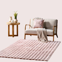 Ivana Checkered Plush Cloud Washable Rug | Blush - Real Life Co