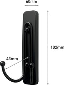 Large Matte Black Double Hooks, 2 Hooks and 2 Strips, Damage Free Hanging Wall Hooks with Adhesive Strips, No Tools Coat Hooks for Hanging Home Decor, Holds up to 4 Lb - Real Life Co