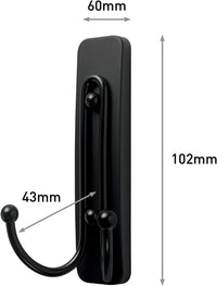 Large Matte Black Double Hooks, 2 Hooks and 2 Strips, Damage Free Hanging Wall Hooks with Adhesive Strips, No Tools Coat Hooks for Hanging Home Decor, Holds up to 4 Lb - Real Life Co