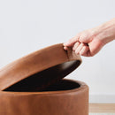 Lawrence round Storage Ottoman with Lift off Lid and Tray Lid Coffee Table, Ottoman with Storage for Living Room, Bedroom and Office, Faux Leather Cognac - Real Life Co