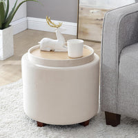 Lawrence round Storage Ottoman with Lift off Lid and Tray Lid Coffee Table, Ottoman with Storage for Living Room, Bedroom and Office, Faux Leather Cognac - Real Life Co