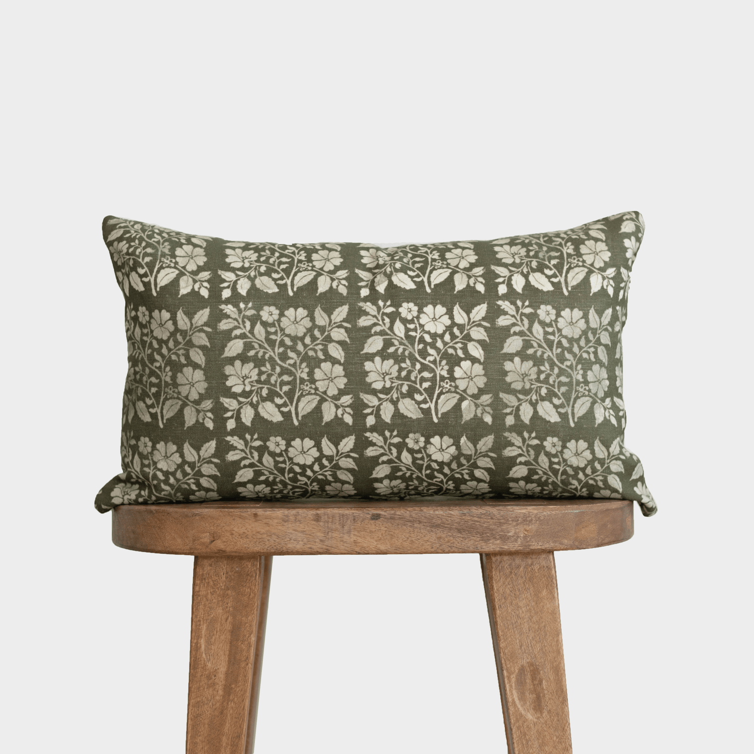 Linen Evergreen Floral Lumbar Pillow