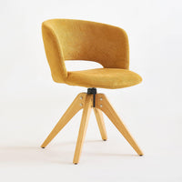 Mid Century Modern Swivel Accent Chair with Solid Wood Legs, Home Office Desk Chair No Wheels, Makeup Chair for Vanity, Upholstered Chair for Bedroom, Yellow - Real Life Co
