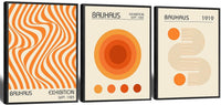 Minimalist Bauhaus Canvas Wall Art Set of 3 - Orange Waves, Geometric Circles & Curves, 1919 - 1923 Retro Abstract Posters for Bedroom, Living Room, Home Office 12X16In Unframed - Real Life Co