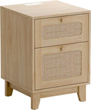 Modern Wicker Rattan Nightstand Set of 2,Rattan Stand with Drawer and Storage Space, Wooden Side End Table for Small Spaces, Natural Wood Bedsidetable for Bedroom,Easy Assembly(No Charging Station, 2) - Real Life Co
