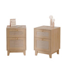 Modern Wicker Rattan Nightstand Set of 2,Rattan Stand with Drawer and Storage Space, Wooden Side End Table for Small Spaces, Natural Wood Bedsidetable for Bedroom,Easy Assembly(No Charging Station, 2) - Real Life Co
