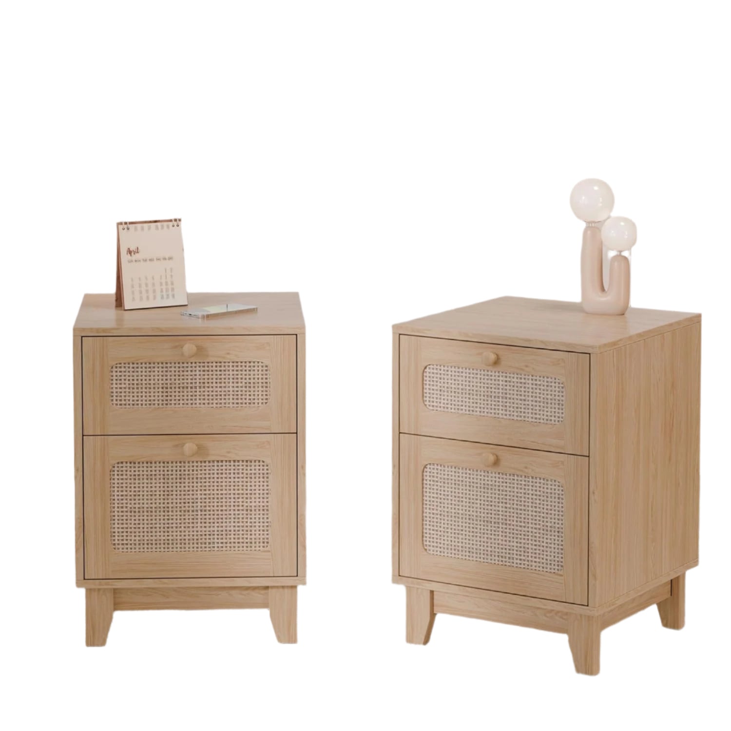 Modern Wicker Rattan Nightstand Set of 2