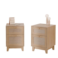 Modern Wicker Rattan Nightstand Set of 2,Rattan Stand with Drawer and Storage Space, Wooden Side End Table for Small Spaces, Natural Wood Bedsidetable for Bedroom,Easy Assembly(No Charging Station, 2) - Real Life Co