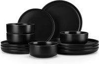 Plates and Bowls Sets, 12 Pieces Modern Porcelain Dinnerware Set for 4 White Kitchen Dinner Dining Ware Set Wtih Black Rim Ceramic Dishware Dishes Microwave and Dishwasher Safe, Series LUNA - Real Life Co