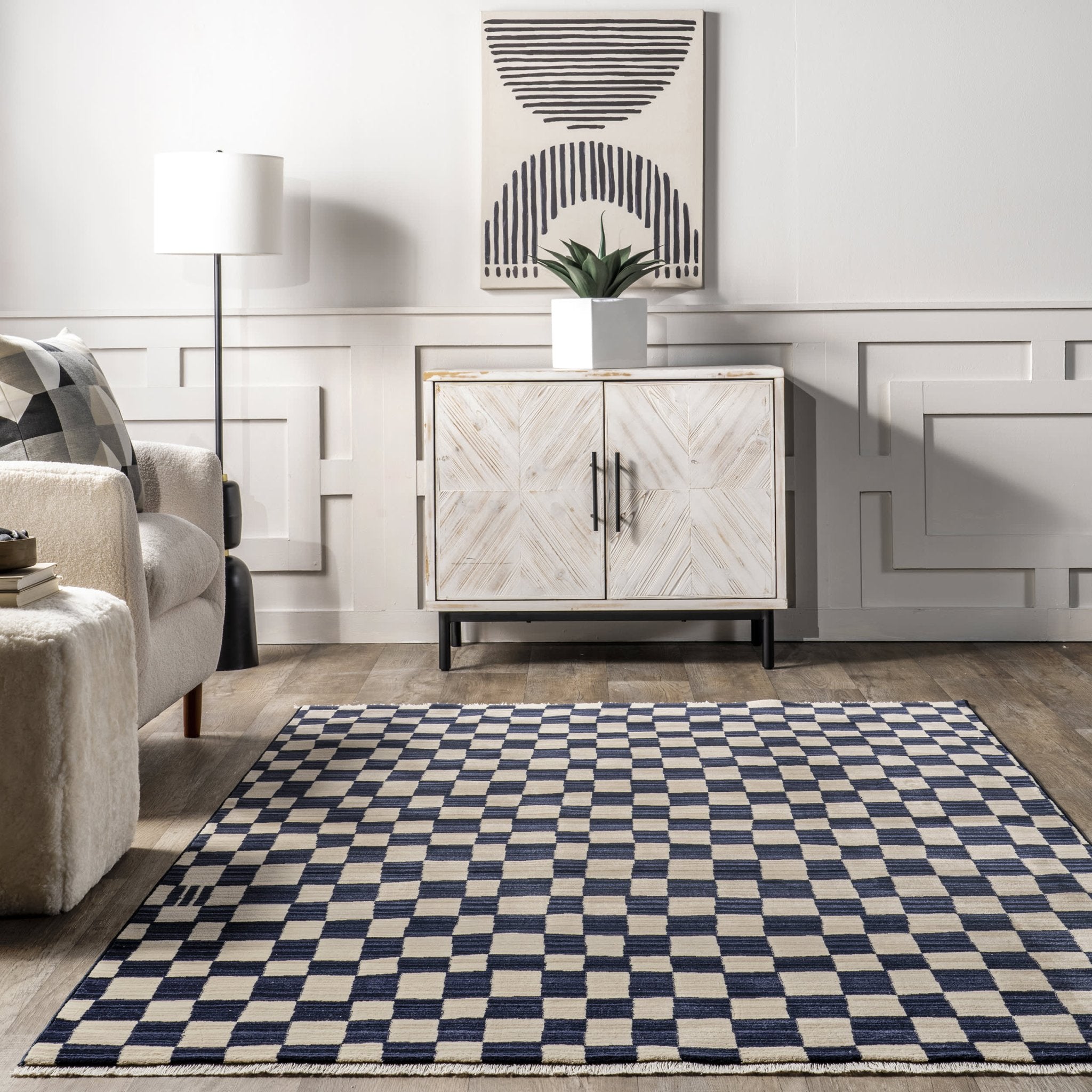 Rasali Checkered Box Rug | Navy - Real Life Co