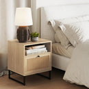 Rattan & Wood Storage Nightstand Light Oak - Real Life Co