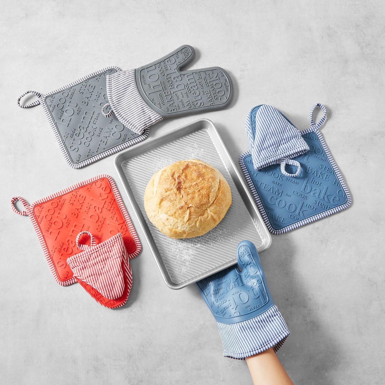 Silicone Striped Oven Mitt, Blue - Real Life Co