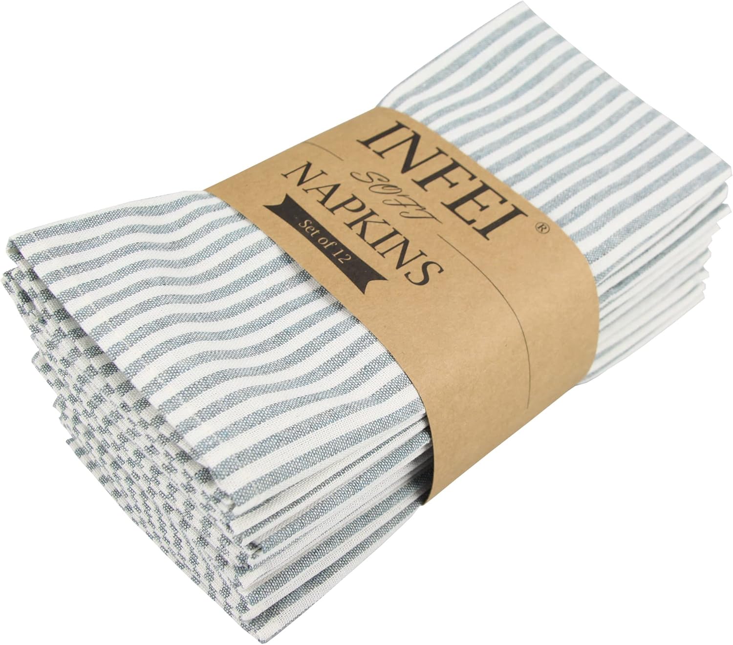 Striped Cotton Linen Blended Dinner Cloth Napkins - Set of 12 - Real Life Co