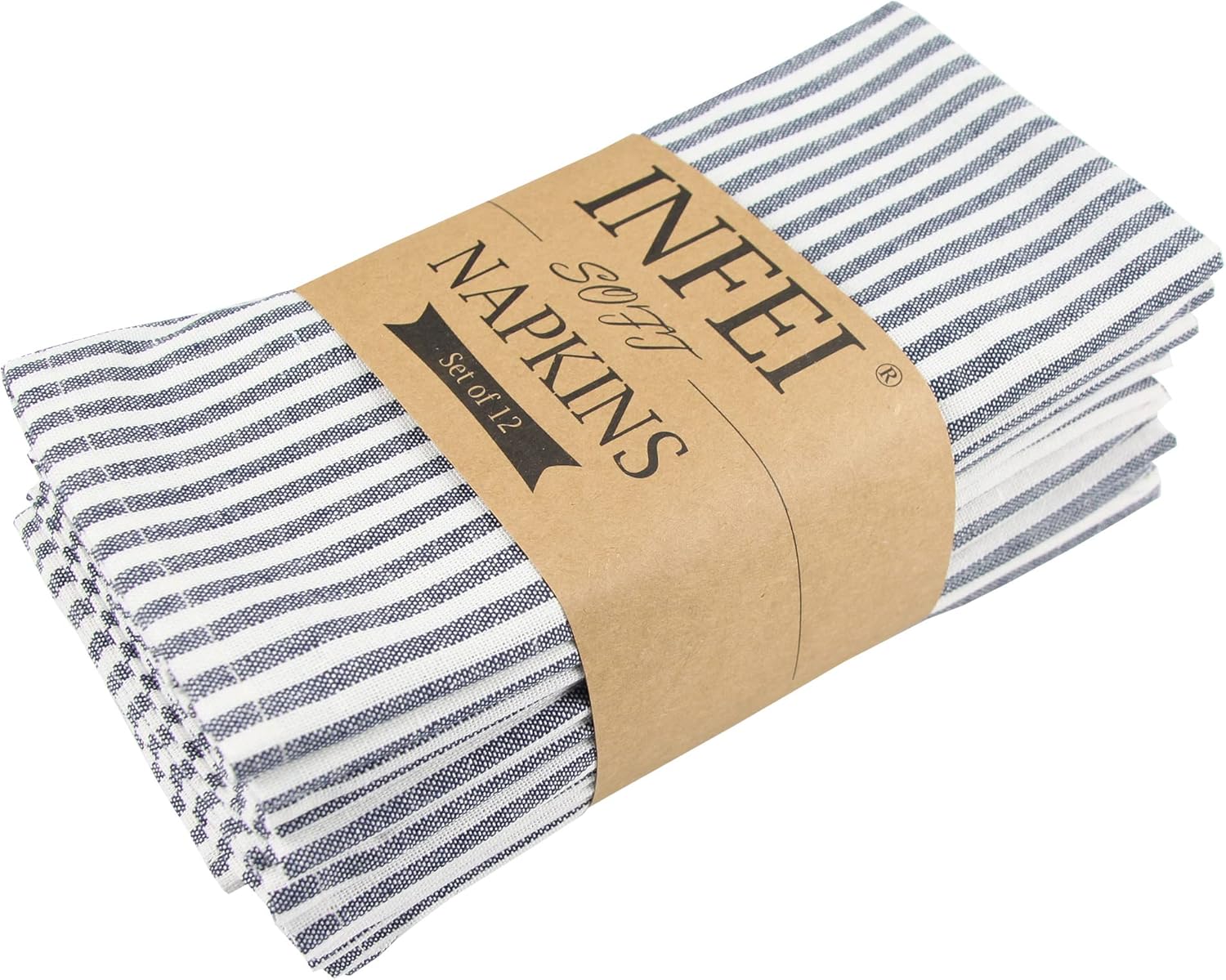 Striped Cotton Linen Blended Dinner Cloth Napkins - Set of 12 - Real Life Co