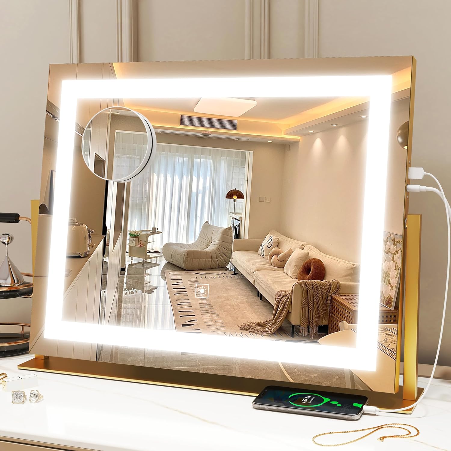 Vanity Mirror with Lights with 3 Color Dimmable LED Lighting - Real Life Co