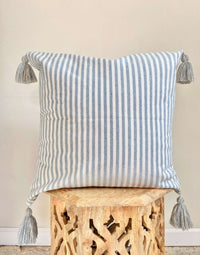 White and Blue Stripe Pillow Cover - Real Life Co