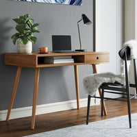 Wood Mid - Century Modern Writing Desk with Drawer - Real Life Co